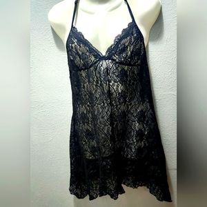 NWOT! Black lace w Slight Strech See-Thru Nightgown w Soft cups- fits xs/s/m